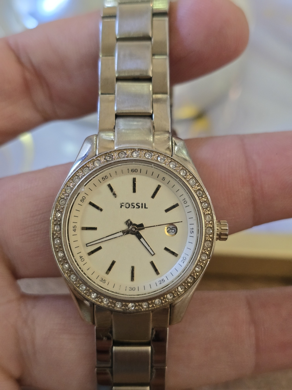 Fossil Women's Silver Crystal Accent Stainless Steel Watch - Silver